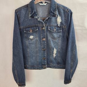Highway Jeans Women's (L) Blue Denim Distressed Trucker Style Jean Jacket